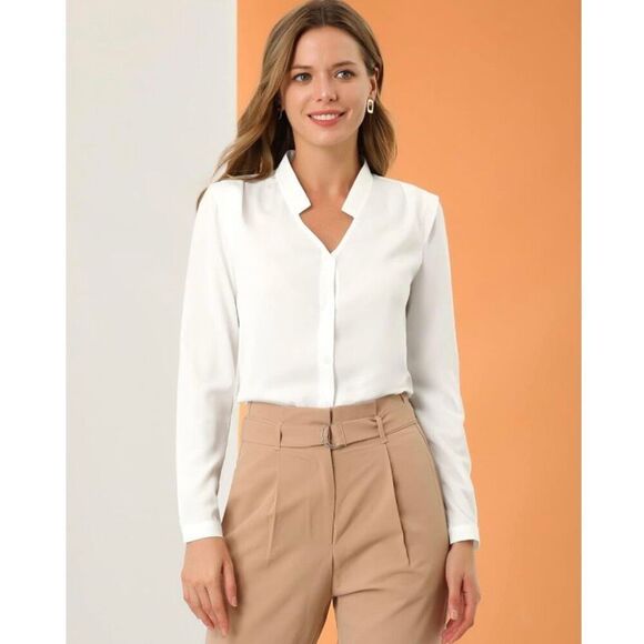 *NWT* Women's Satin Long Sleeve Dressy Office Work Blouse - Picture 3 of 5